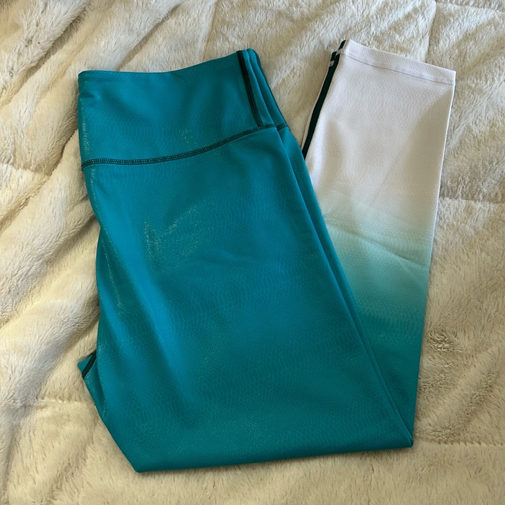 Zyia Active Venom Teal Blue Ombré Snakeskin Texture Light N Tight Leggings